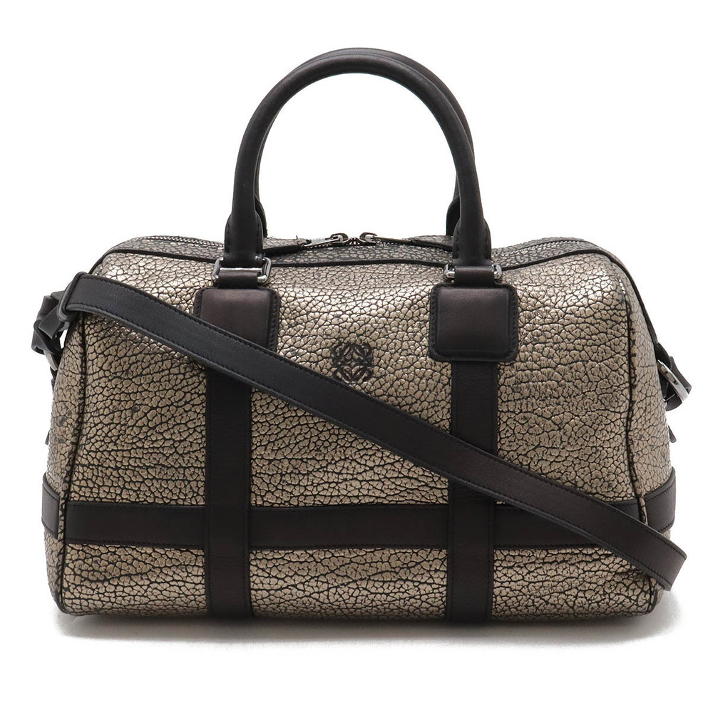 Loewe Paseo Anagram Handbag Boston Bag Shoulder Leather Gold Black